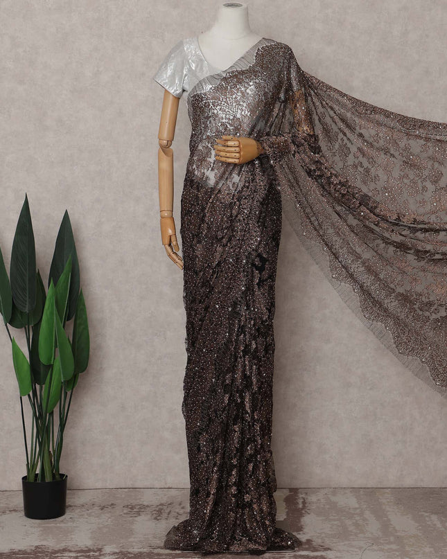 Smoky Bronze Fancy Metallic French Lace Saree Fabric