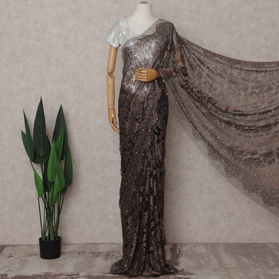 Smoky Bronze Fancy Metallic French Lace Saree Fabric