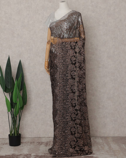 Smoky Bronze Fancy Metallic French Lace Saree Fabric