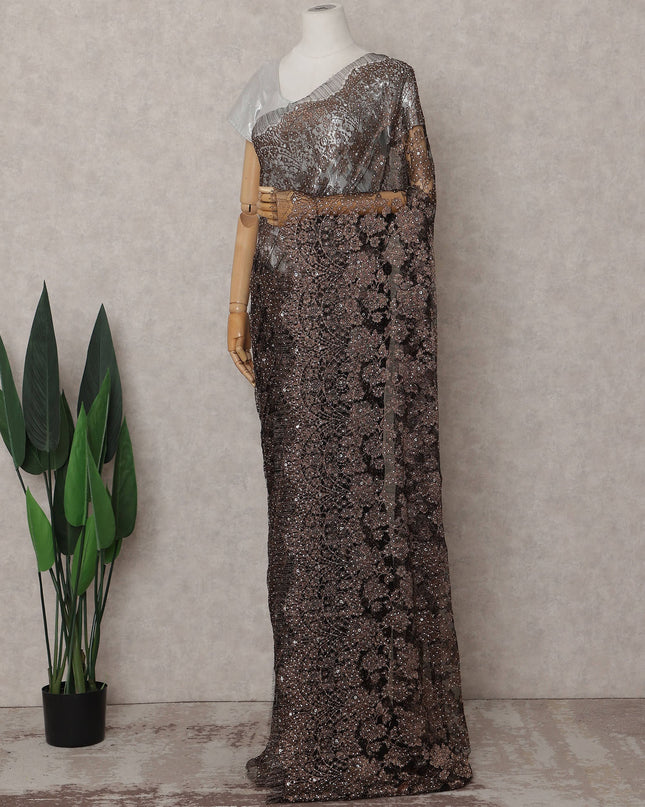 Smoky Bronze Fancy Metallic French Lace Saree Fabric