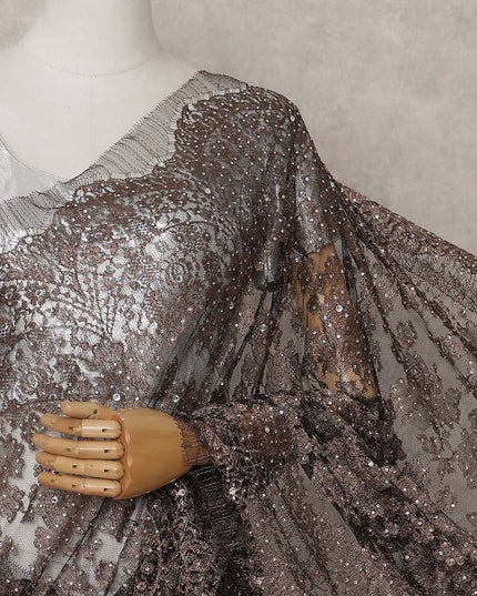 Smoky Bronze Fancy Metallic French Lace Saree Fabric