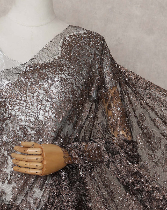 Smoky Bronze Fancy Metallic French Lace Saree Fabric