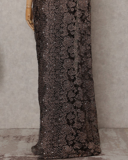 Smoky Bronze Fancy Metallic French Lace Saree Fabric