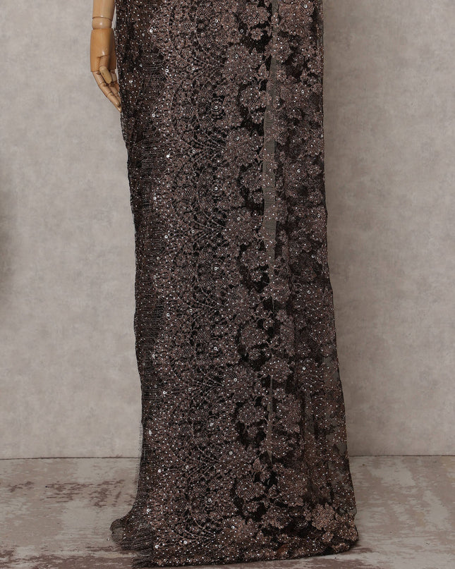 Smoky Bronze Fancy Metallic French Lace Saree Fabric