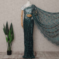 Emerald Teal Green Floral Metallic French Lace Saree Fabric