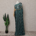 Emerald Teal Green Floral Metallic French Lace Saree Fabric