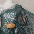 Emerald Teal Green Floral Metallic French Lace Saree Fabric