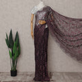 Aubergine Plum Floral Metallic French Lace Saree Fabric