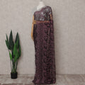 Aubergine Plum Floral Metallic French Lace Saree Fabric