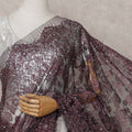 Aubergine Plum Floral Metallic French Lace Saree Fabric
