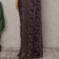 Aubergine Plum Floral Metallic French Lace Saree Fabric