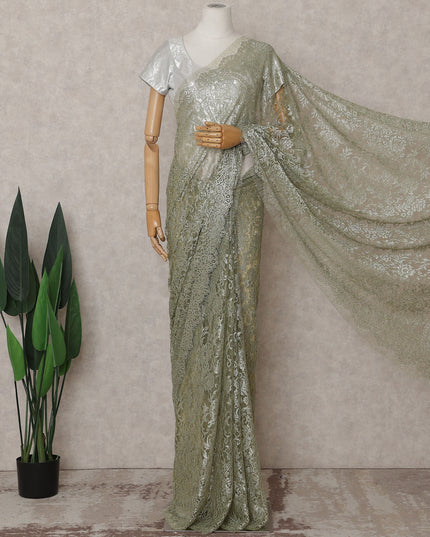 Sage Green Chantilly Lace Saree - D31614