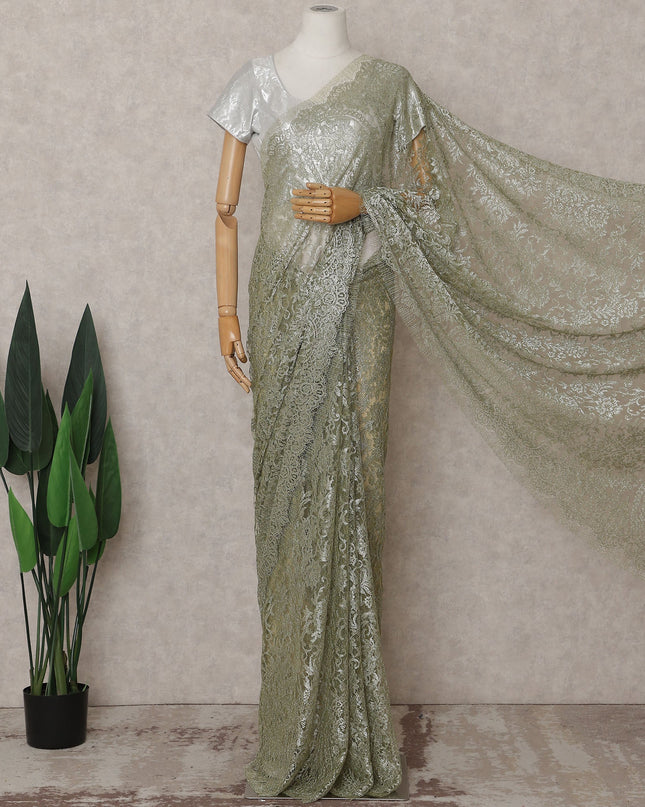 Sage Green Chantilly Lace Saree - D31614