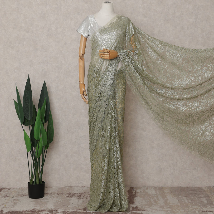 Sage Green Chantilly Lace Saree - D31614