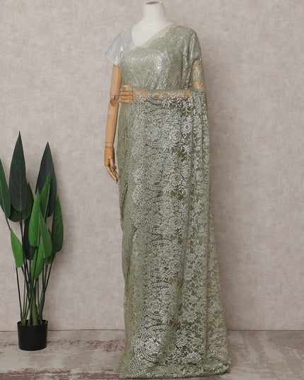 Sage Green Chantilly Lace Saree - D31614
