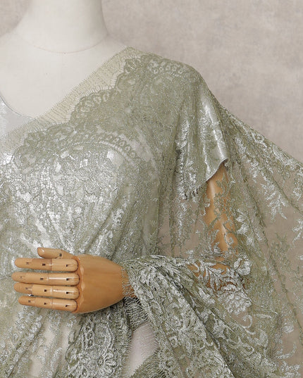 Sage Green Chantilly Lace Saree - D31614