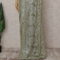 Sage Green Chantilly Lace Saree - D31614
