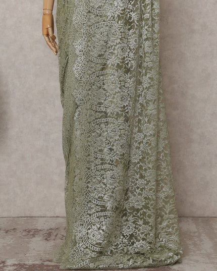 Sage Green Chantilly Lace Saree - D31614
