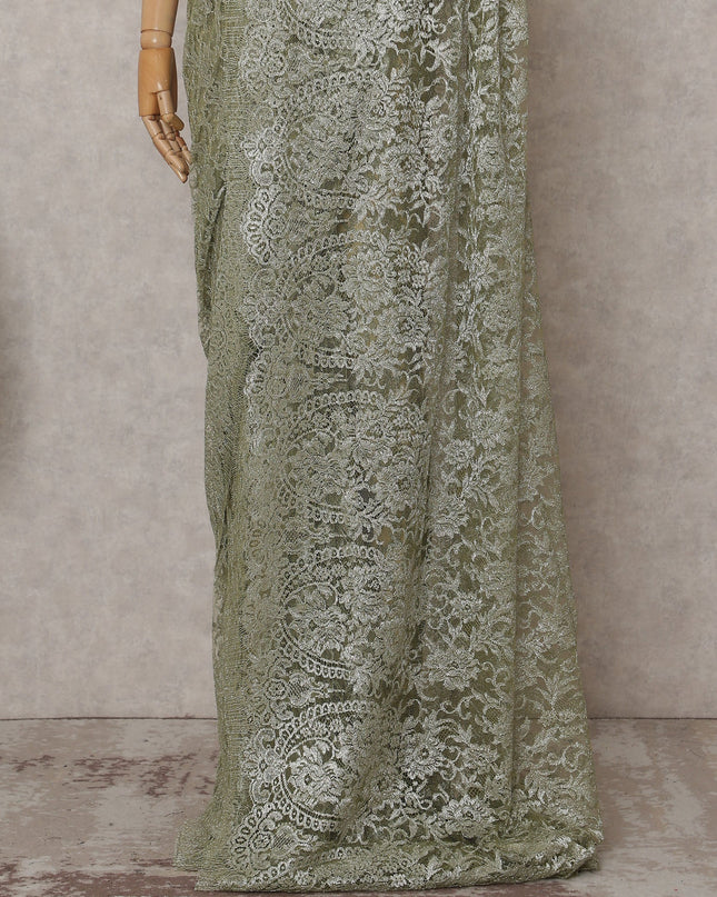 Sage Green Chantilly Lace Saree - D31614