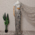 Antique Silver Grey with Gold Chantilly Lace Saree - D31618