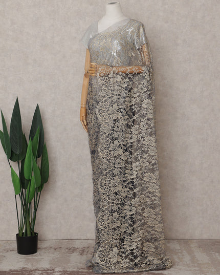 Antique Silver Grey with Gold Chantilly Lace Saree - D31618