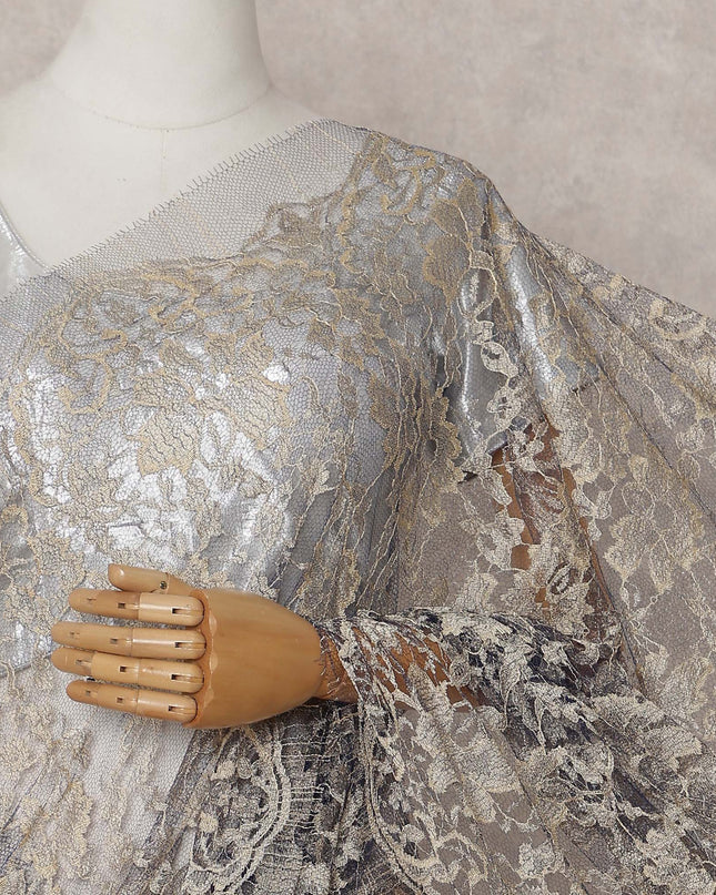 Antique Silver Grey with Gold Chantilly Lace Saree - D31618