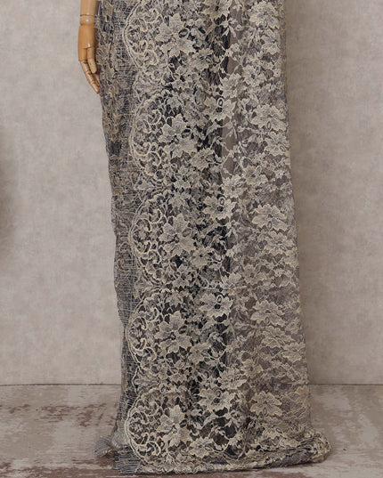 Antique Silver Grey with Gold Chantilly Lace Saree - D31618