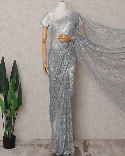 Steel Grey Chantilly Lace Saree - D31682