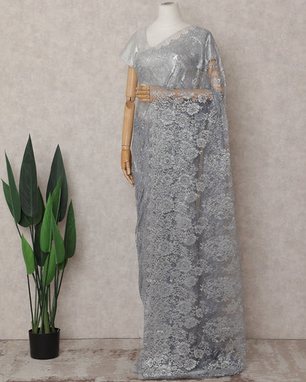 Steel Grey Chantilly Lace Saree - D31682