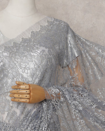 Steel Grey Chantilly Lace Saree - D31682