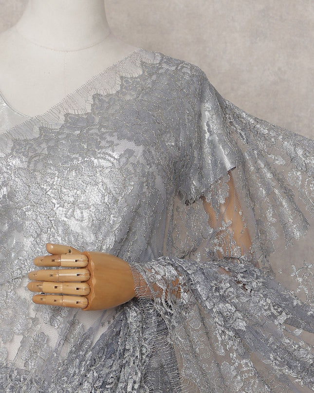 Steel Grey Chantilly Lace Saree - D31682