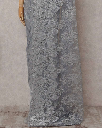 Steel Grey Chantilly Lace Saree - D31682