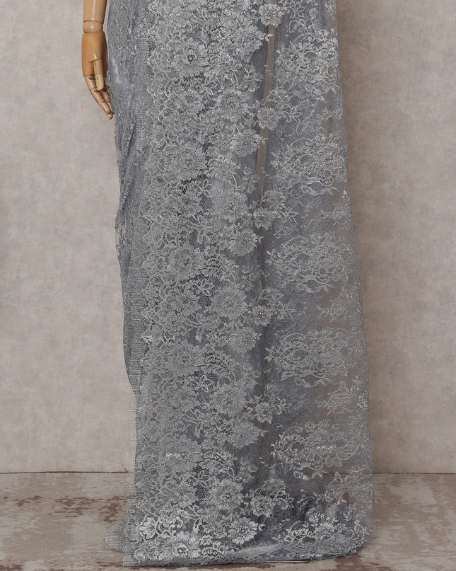 Steel Grey Chantilly Lace Saree - D31682