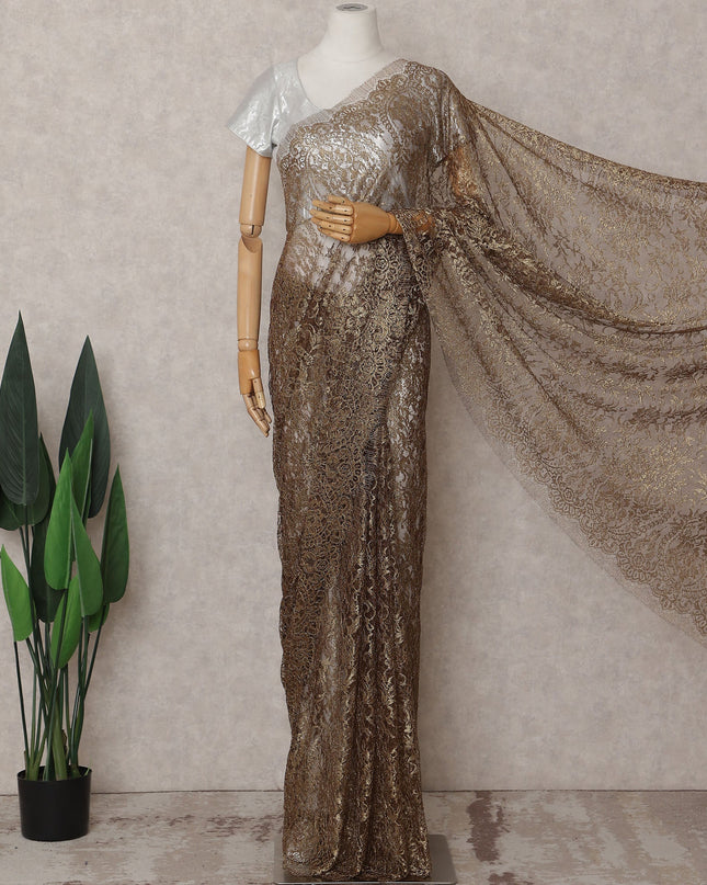 Bronze Brown Chantilly Lace Saree - D31685