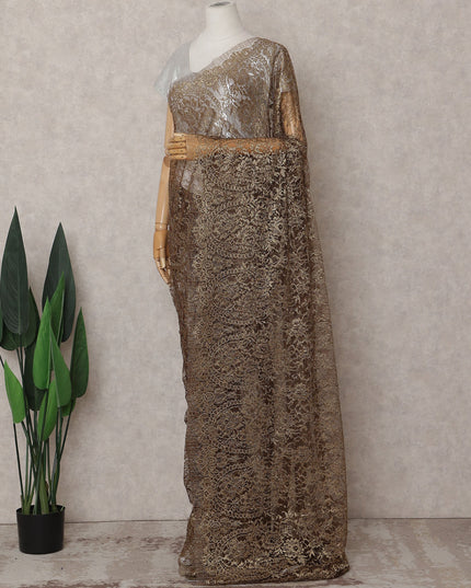 Bronze Brown Chantilly Lace Saree - D31685