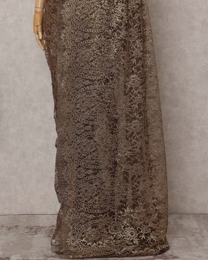 Bronze Brown Chantilly Lace Saree - D31685