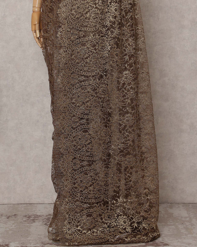 Bronze Brown Chantilly Lace Saree - D31685