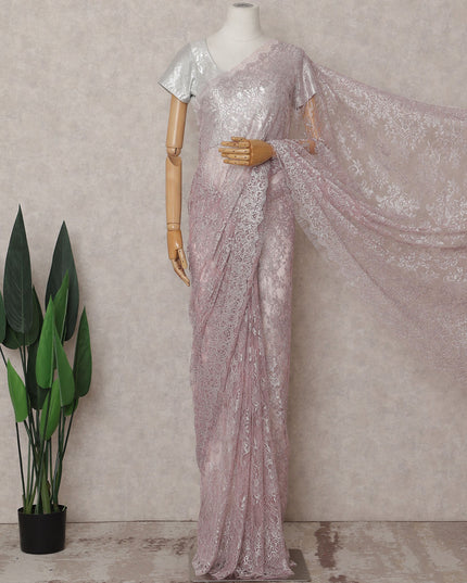 Dusty Rose Pink Chantilly Lace Saree - D31680