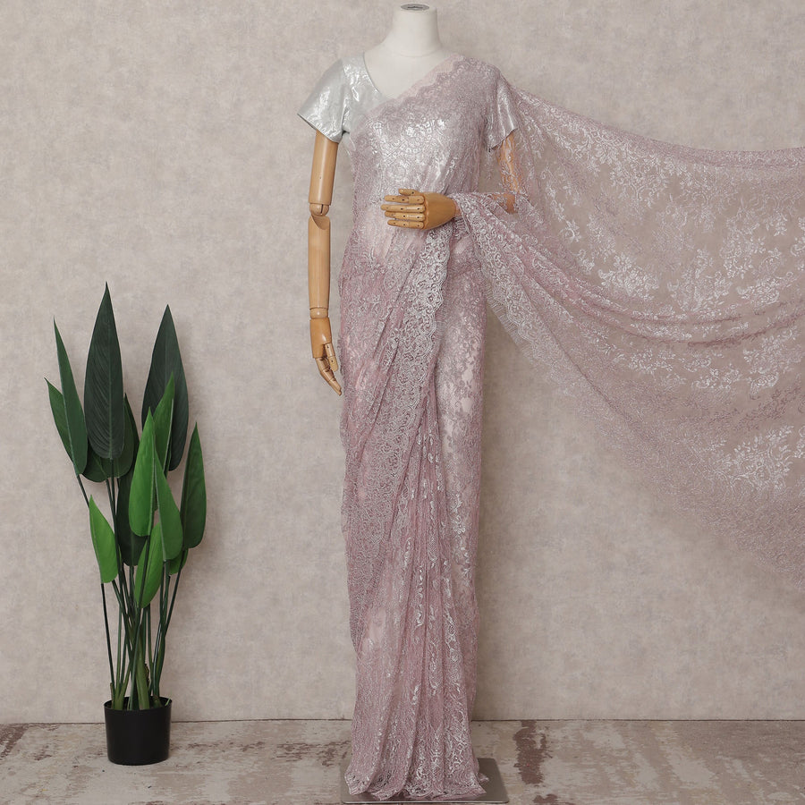 Dusty Rose Pink Chantilly Lace Saree - D31680