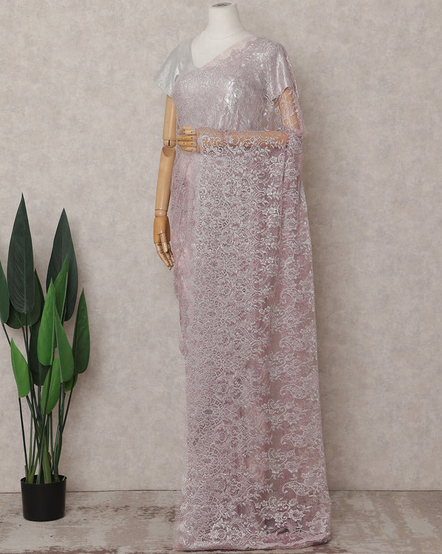 Dusty Rose Pink Chantilly Lace Saree - D31680