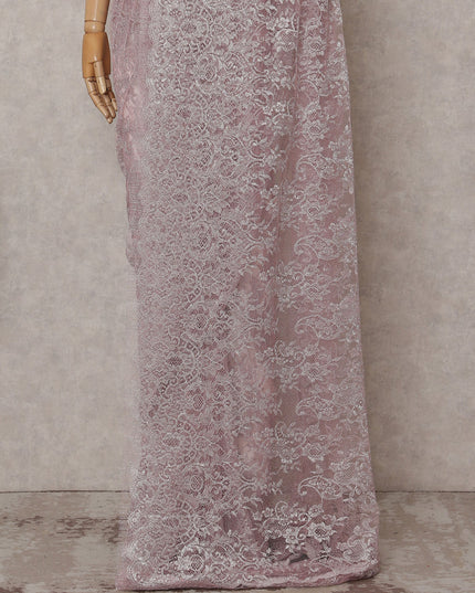 Dusty Rose Pink Chantilly Lace Saree - D31680