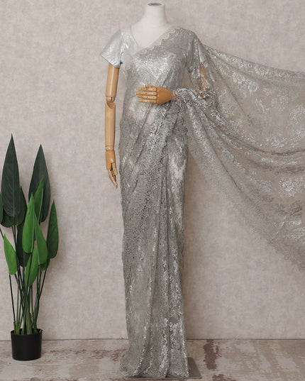 Metallic Silver Chantilly Lace Saree - D31671