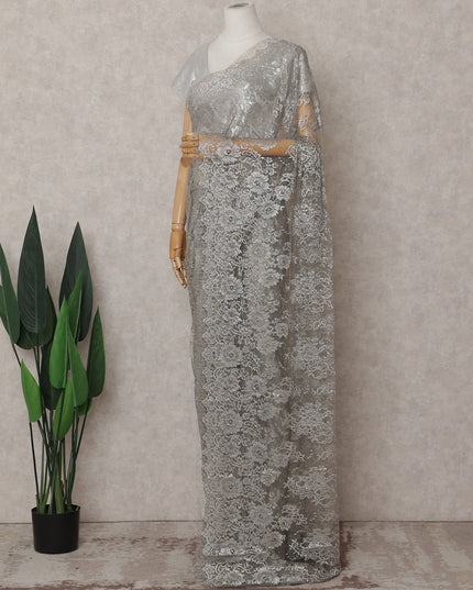 Metallic Silver Chantilly Lace Saree - D31671