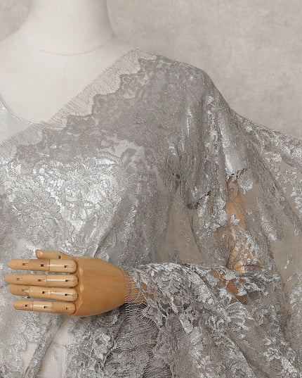 Metallic Silver Chantilly Lace Saree - D31671
