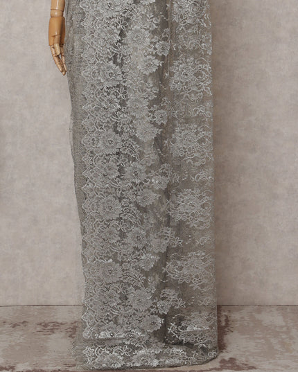 Metallic Silver Chantilly Lace Saree - D31671