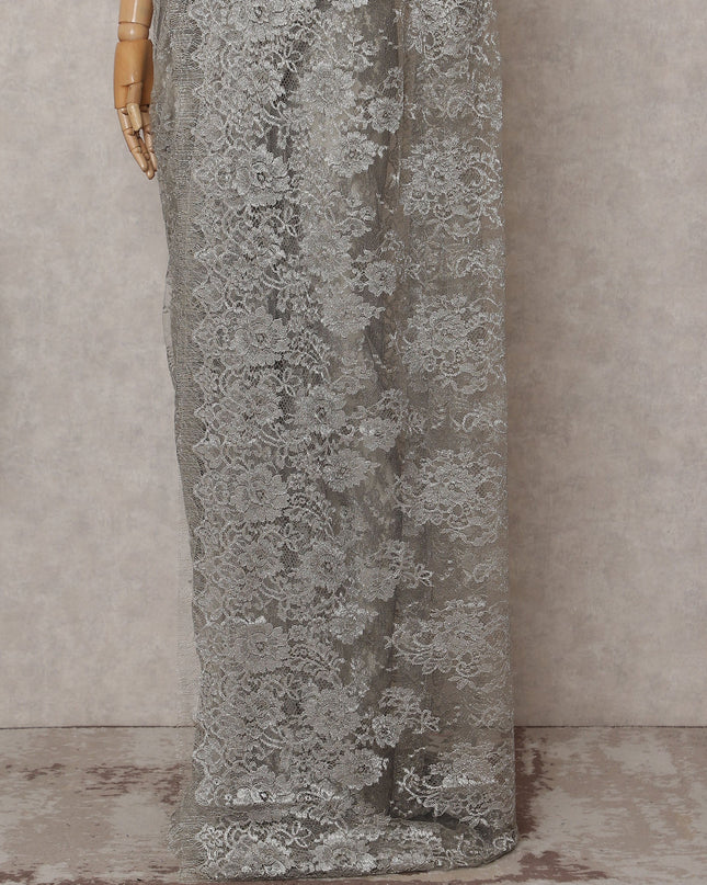 Metallic Silver Chantilly Lace Saree - D31671