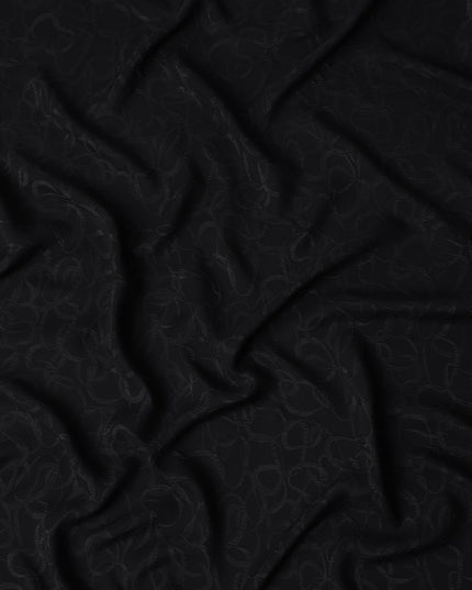 Jet Black Silk Crepe Jacquard Fabric 140cm