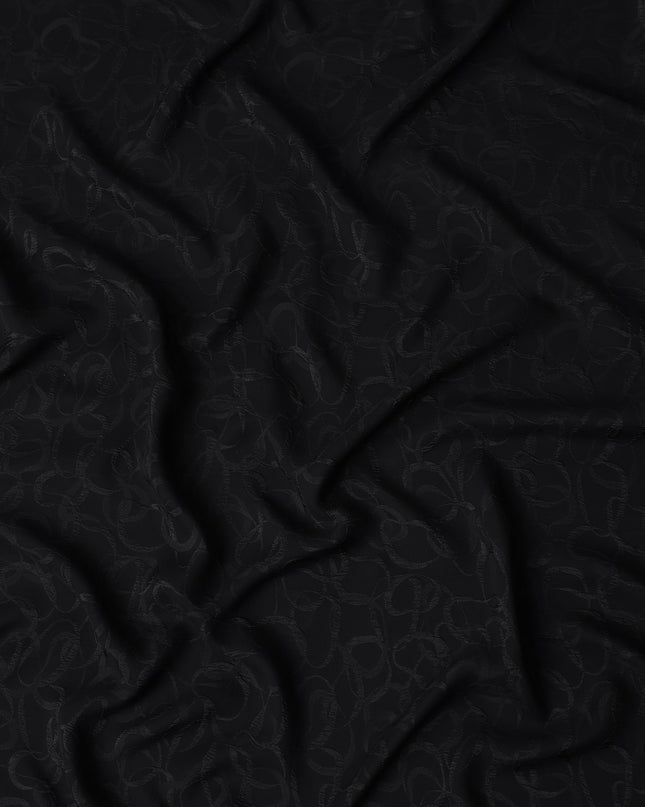 Jet Black Silk Crepe Jacquard Fabric 140cm