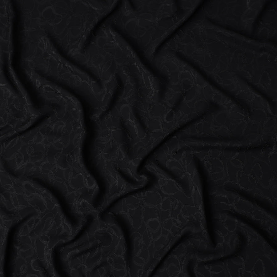 Jet Black Silk Crepe Jacquard Fabric 140cm