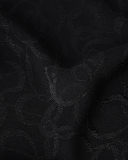 Jet Black Silk Crepe Jacquard Fabric 140cm